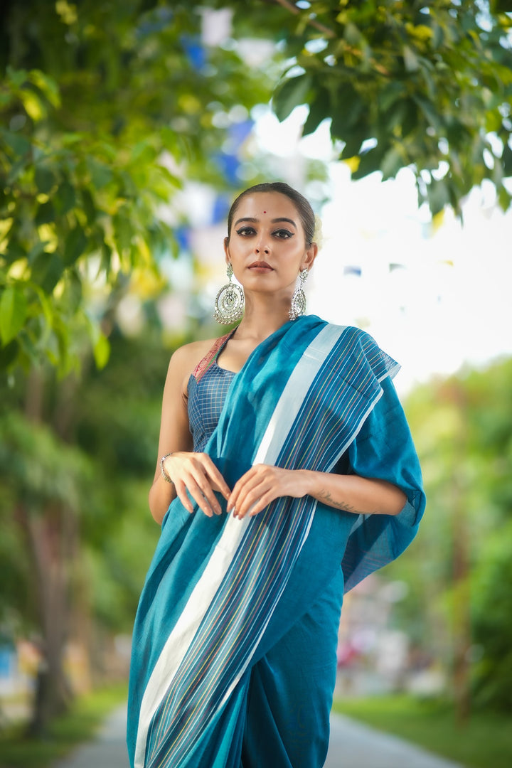 Peacock Pop Cotton Handloom Saree