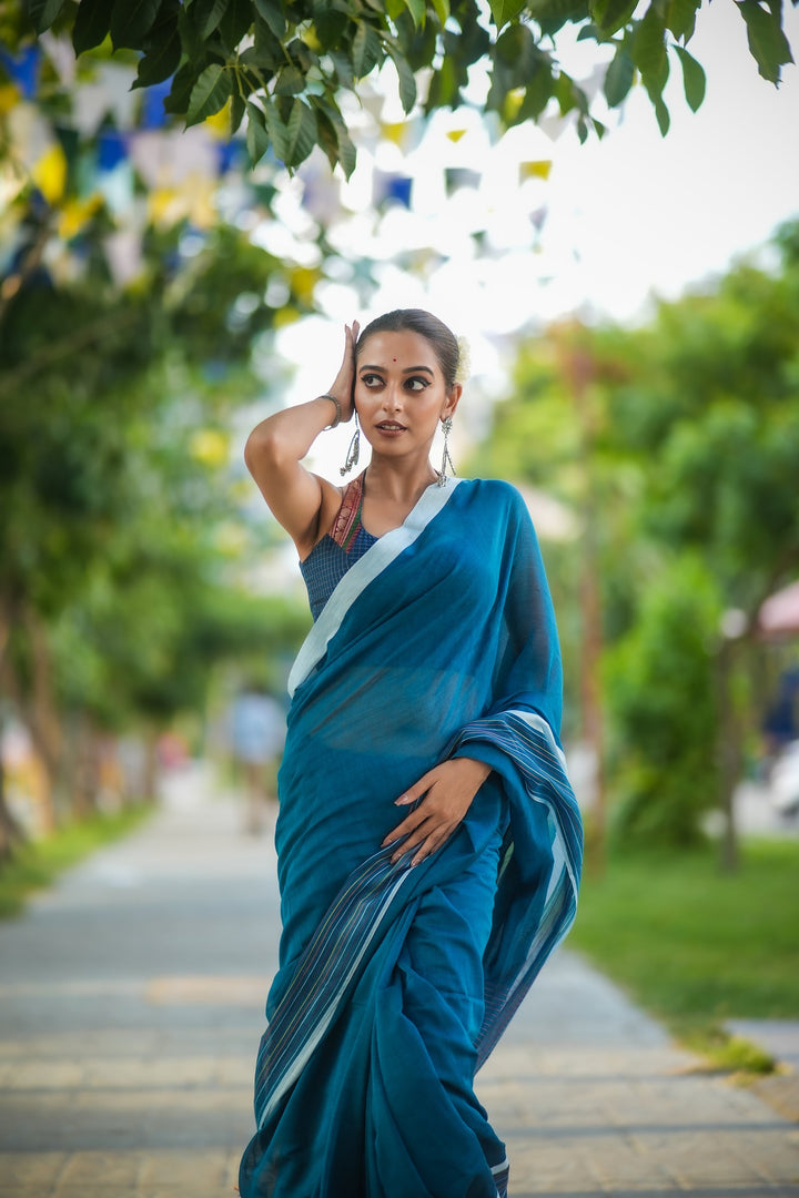 Peacock Pop Cotton Handloom Saree