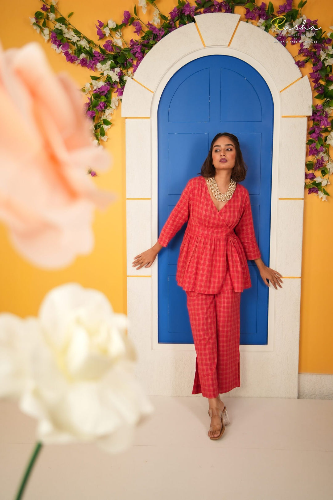 Red Cotton Checkmate Co-Ord Set