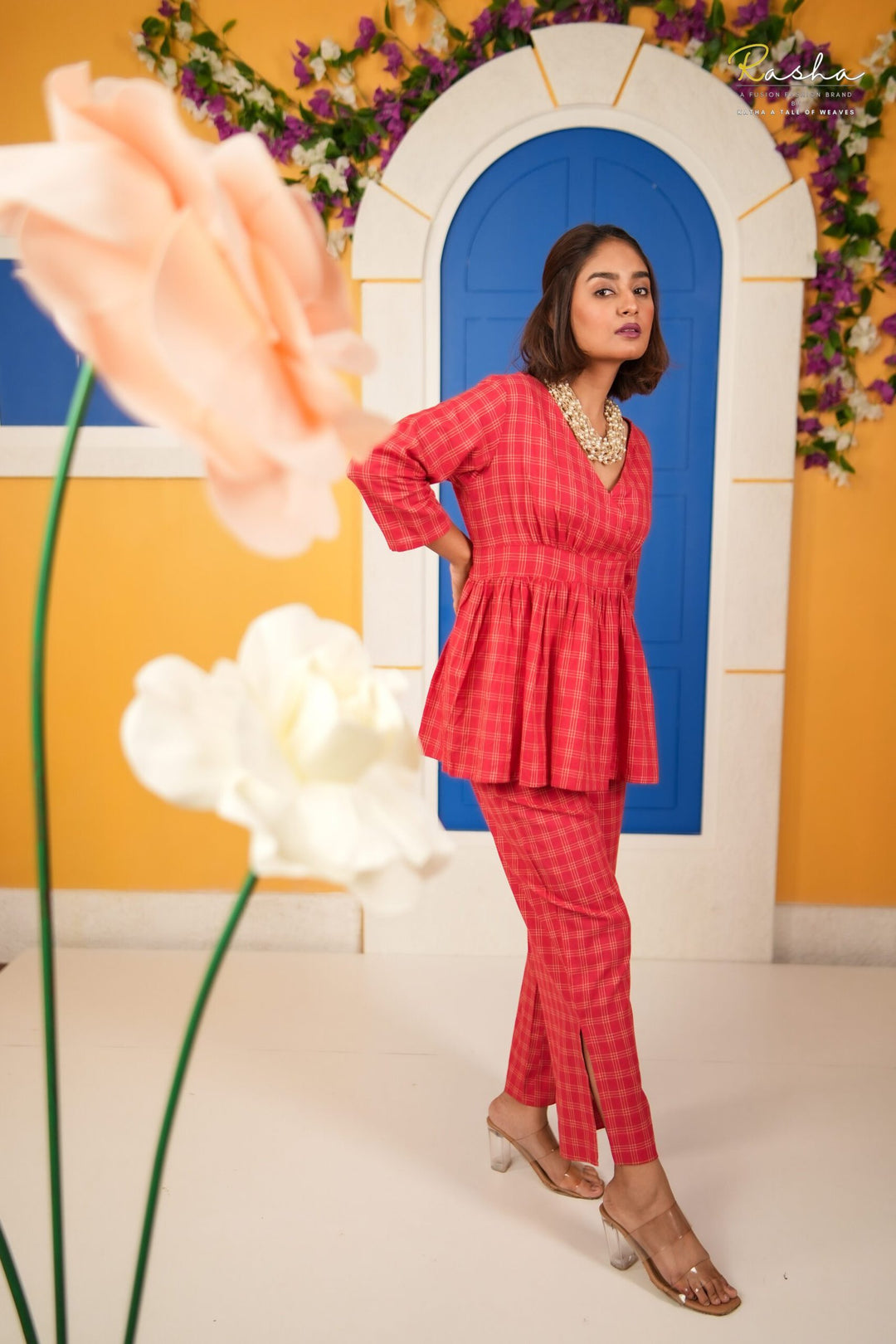 Red Cotton Checkmate Co-Ord Set