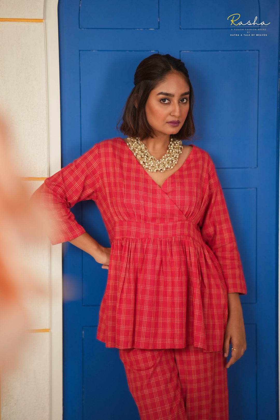 Red Cotton Checkmate Co-Ord Set