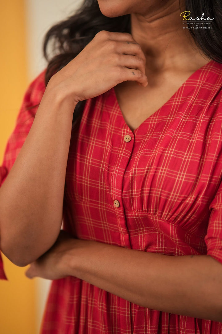 Red Cotton Checkmate Dress