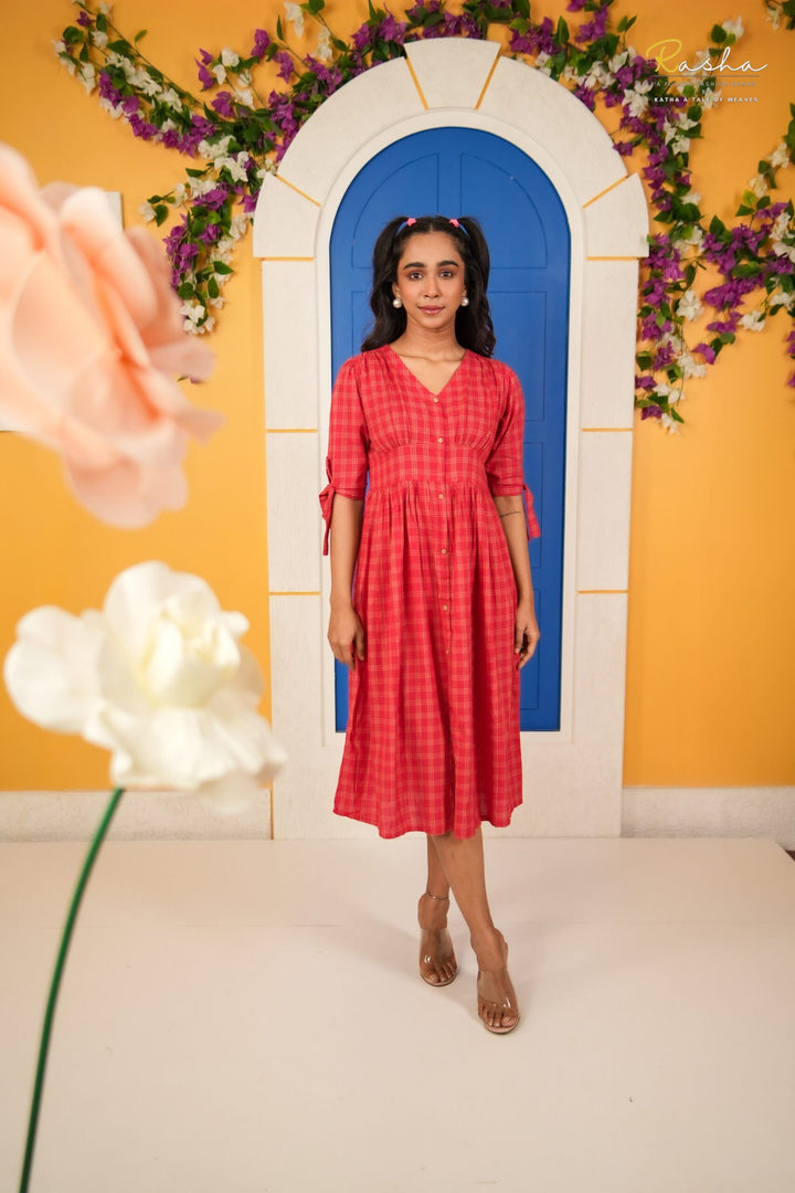 Red Cotton Checkmate Dress