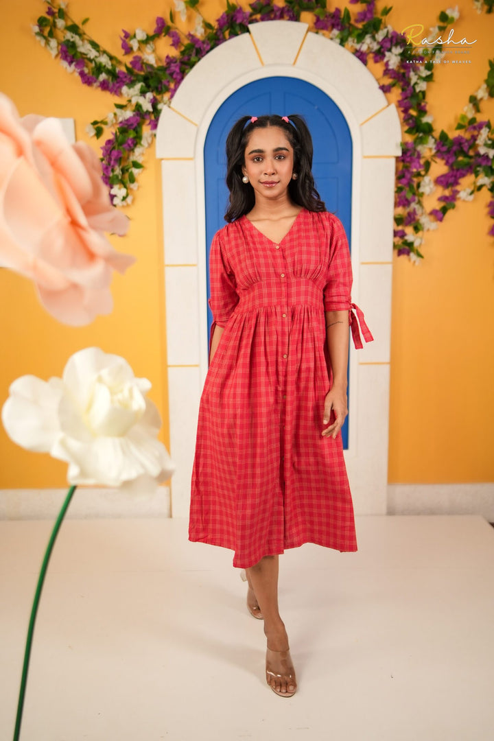 Red Cotton Checkmate Dress