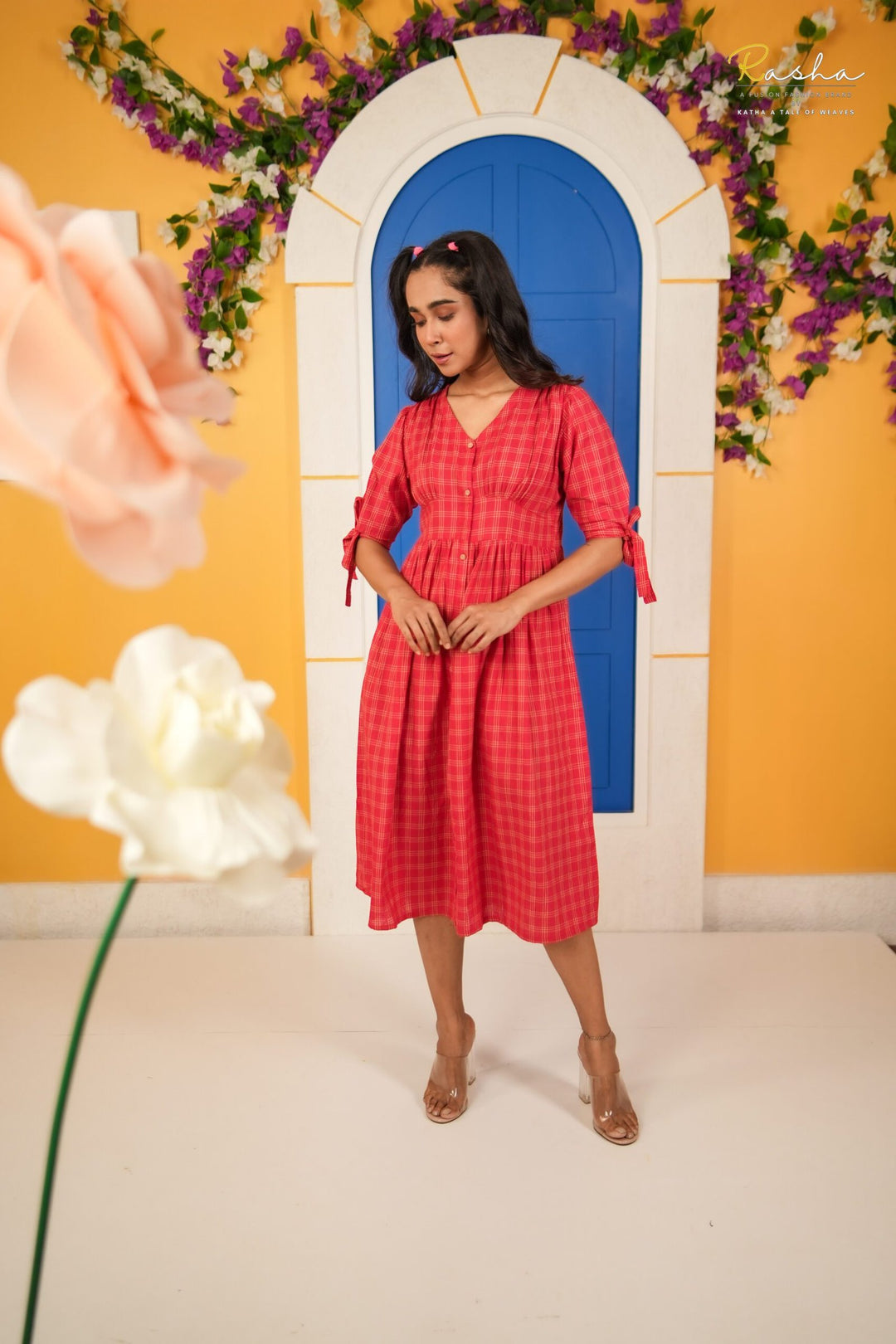 Red Cotton Checkmate Dress