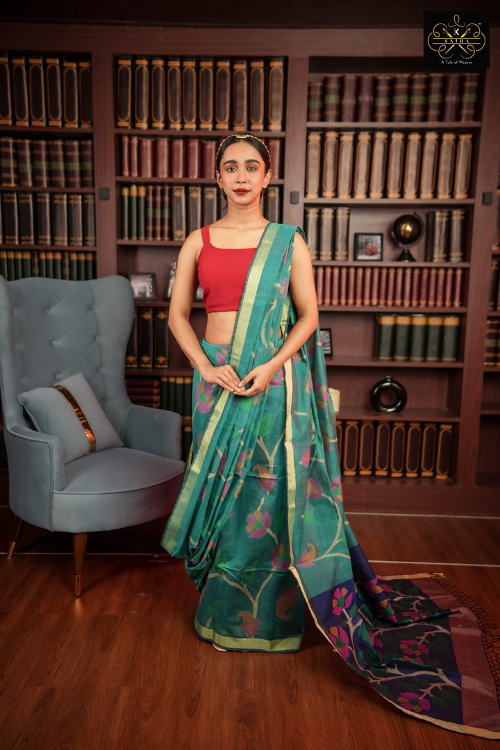 Peacock Meena Silk Muslin Jamdani Saree