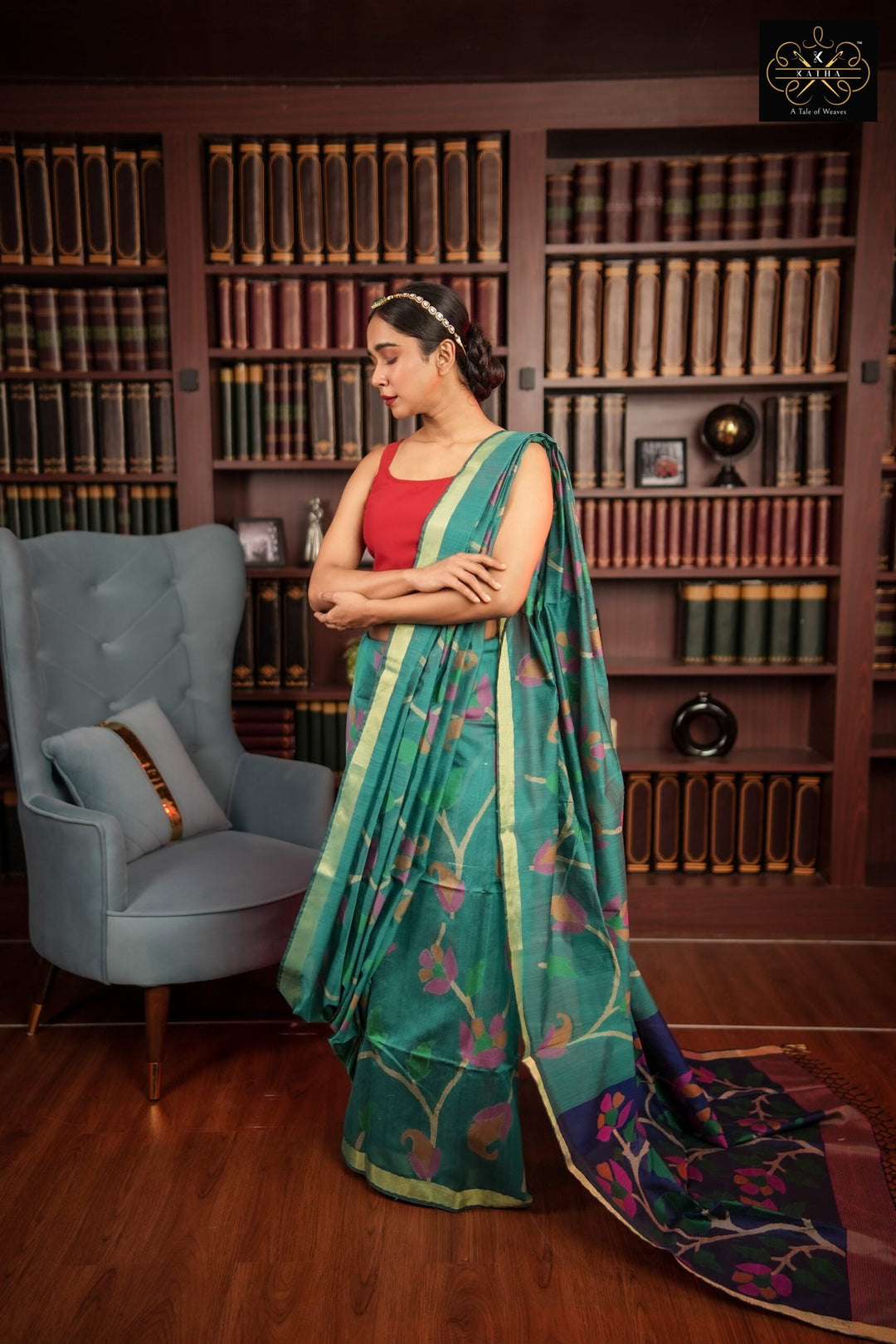 Peacock Meena Silk Muslin Jamdani Saree