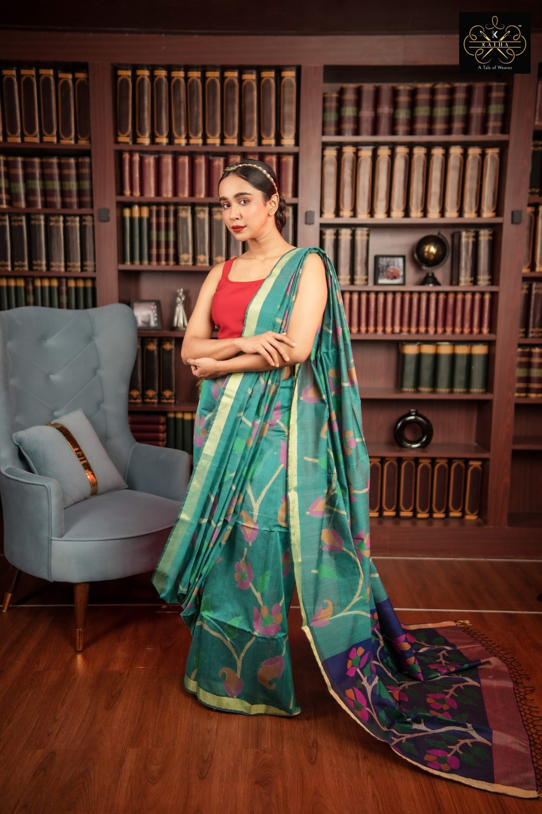 Peacock Meena Silk Muslin Jamdani Saree