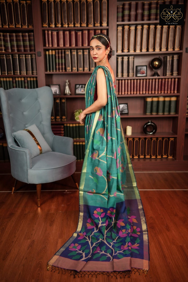 Peacock Meena Silk Muslin Jamdani Saree