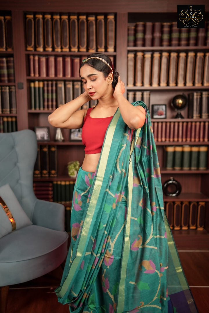 Peacock Meena Silk Muslin Jamdani Saree
