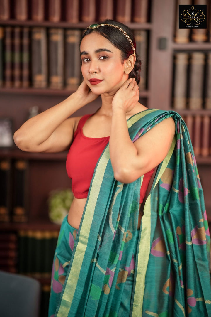 Peacock Meena Silk Muslin Jamdani Saree