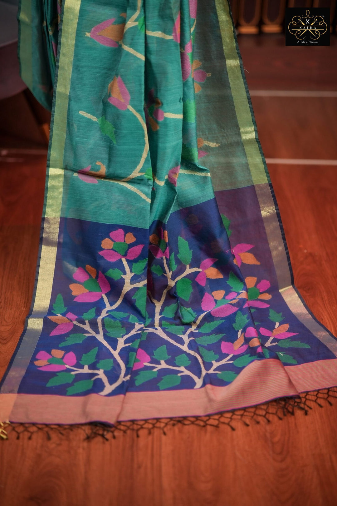 Peacock Meena Silk Muslin Jamdani Saree