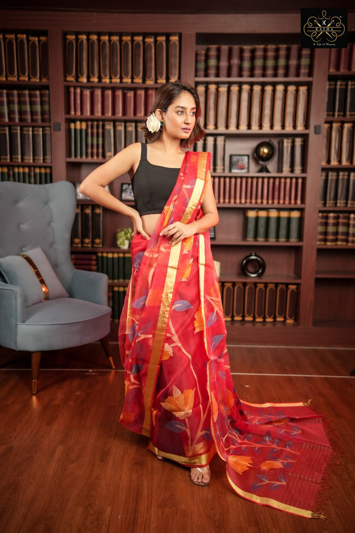 Rose Petal Silk Muslin Jamdani Saree