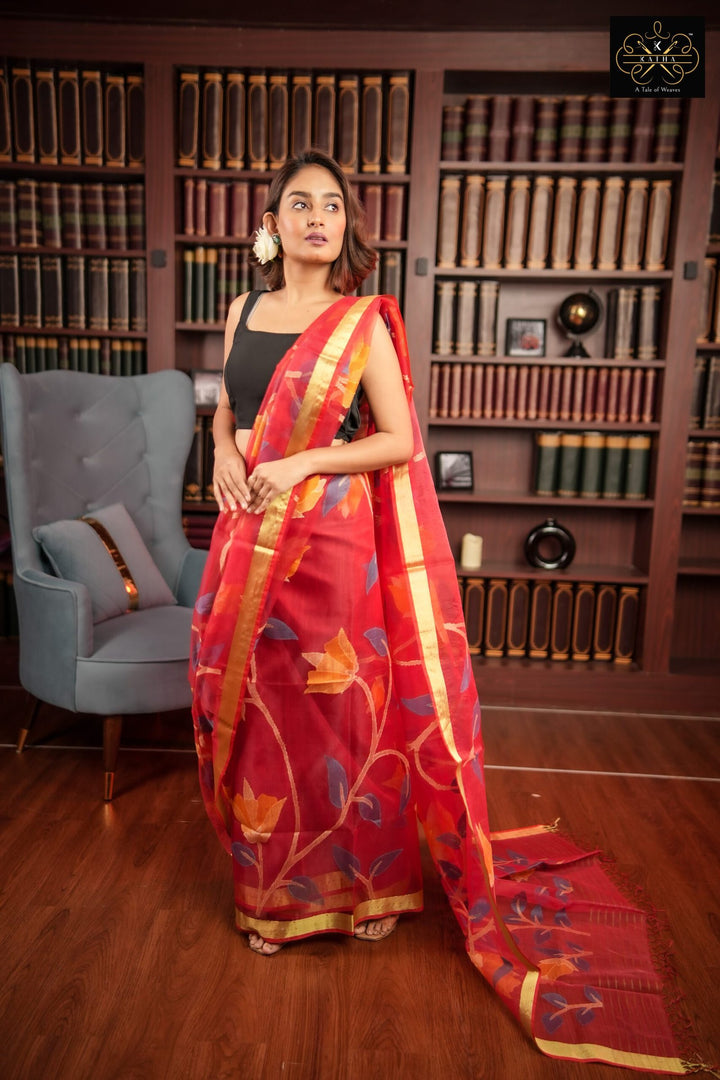 Rose Petal Silk Muslin Jamdani Saree