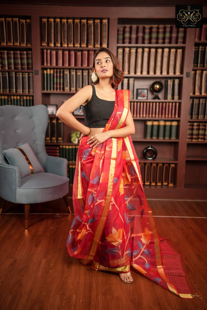 Rose Petal Silk Muslin Jamdani Saree