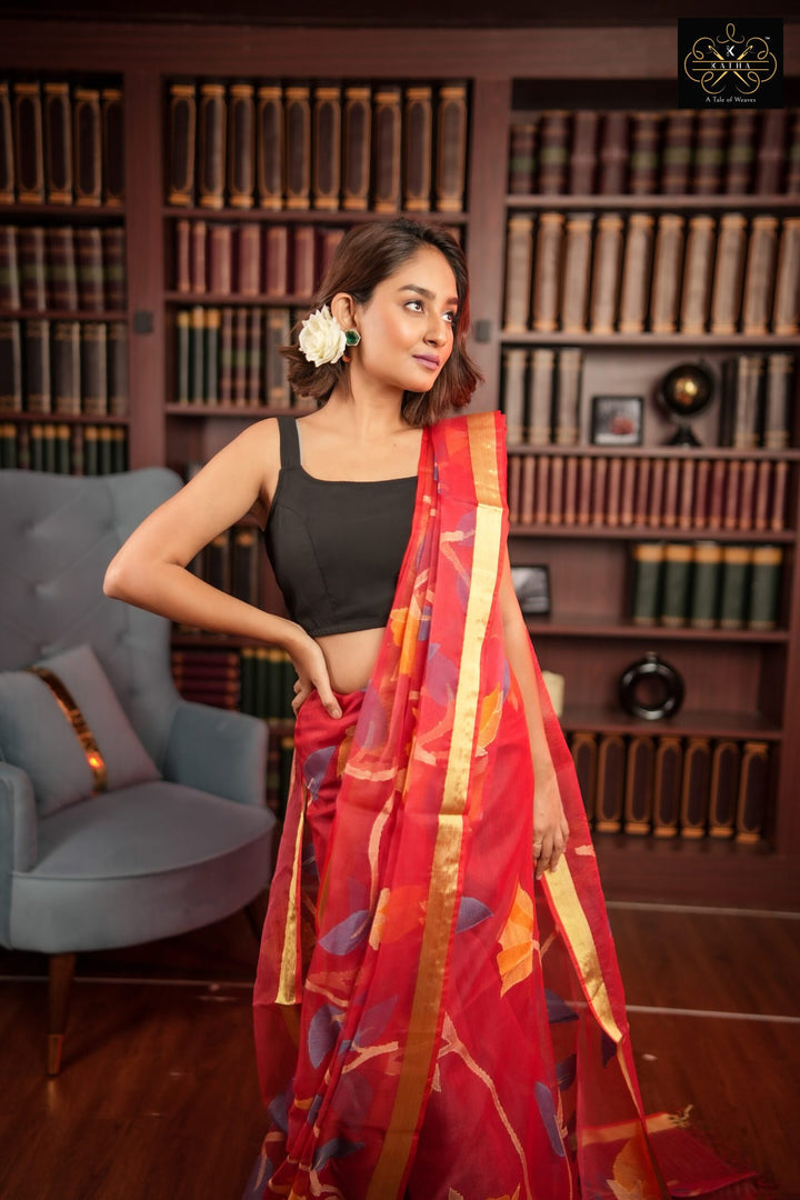 Rose Petal Silk Muslin Jamdani Saree