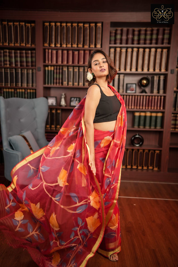Rose Petal Silk Muslin Jamdani Saree
