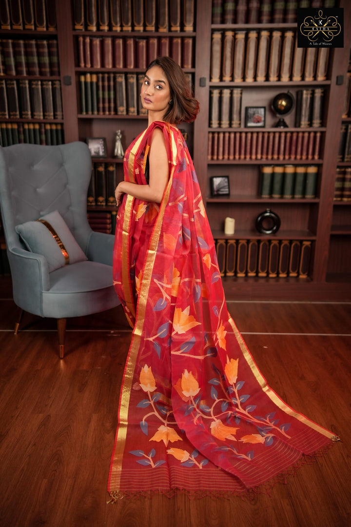 Rose Petal Silk Muslin Jamdani Saree