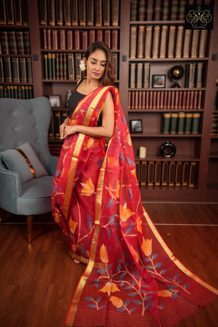 Rose Petal Silk Muslin Jamdani Saree