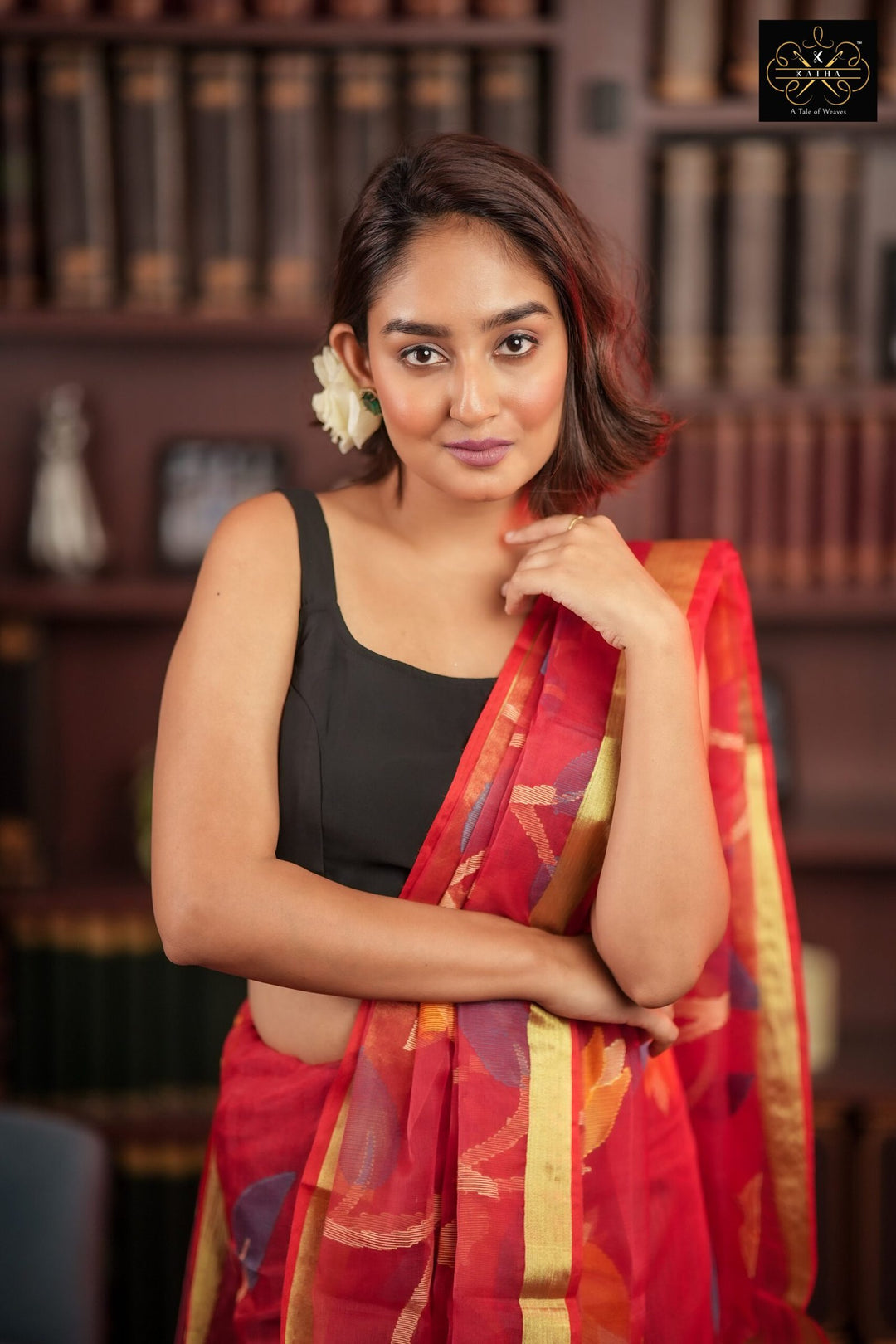 Rose Petal Silk Muslin Jamdani Saree