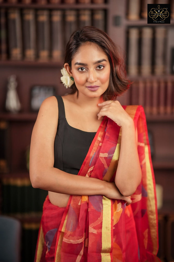 Rose Petal Silk Muslin Jamdani Saree