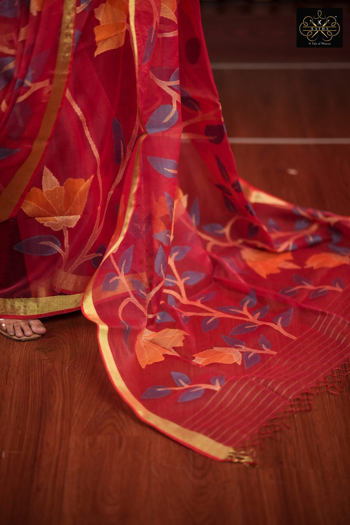 Rose Petal Silk Muslin Jamdani Saree