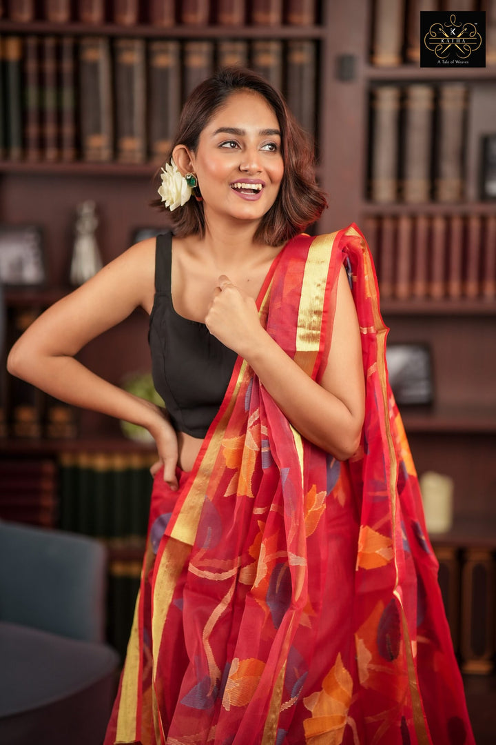 Rose Petal Silk Muslin Jamdani Saree