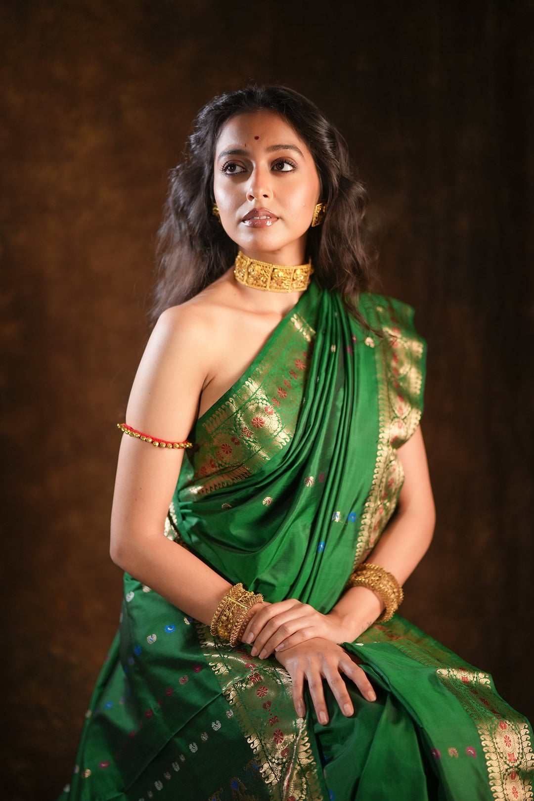 Itihasa - Emerald Handwoven Revival Baluchari Silk Saree with Gold Paisley &amp; Floral Zari Motifs