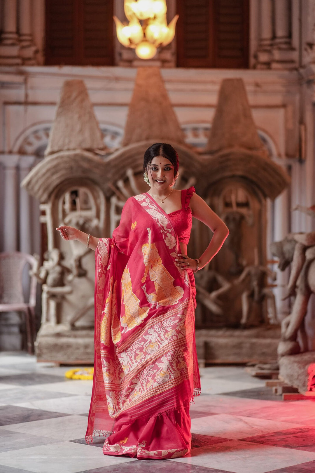 Bonedi Collection – Padma Palash Baluchari Saree