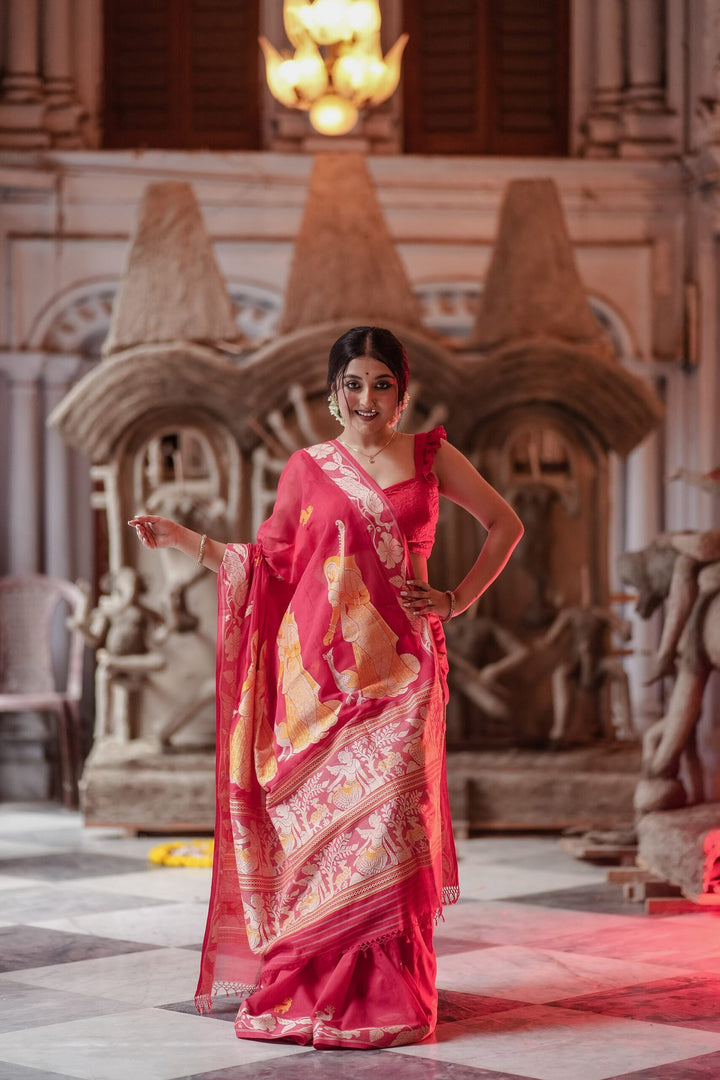 Bonedi Collection – Padma Palash Baluchari Saree