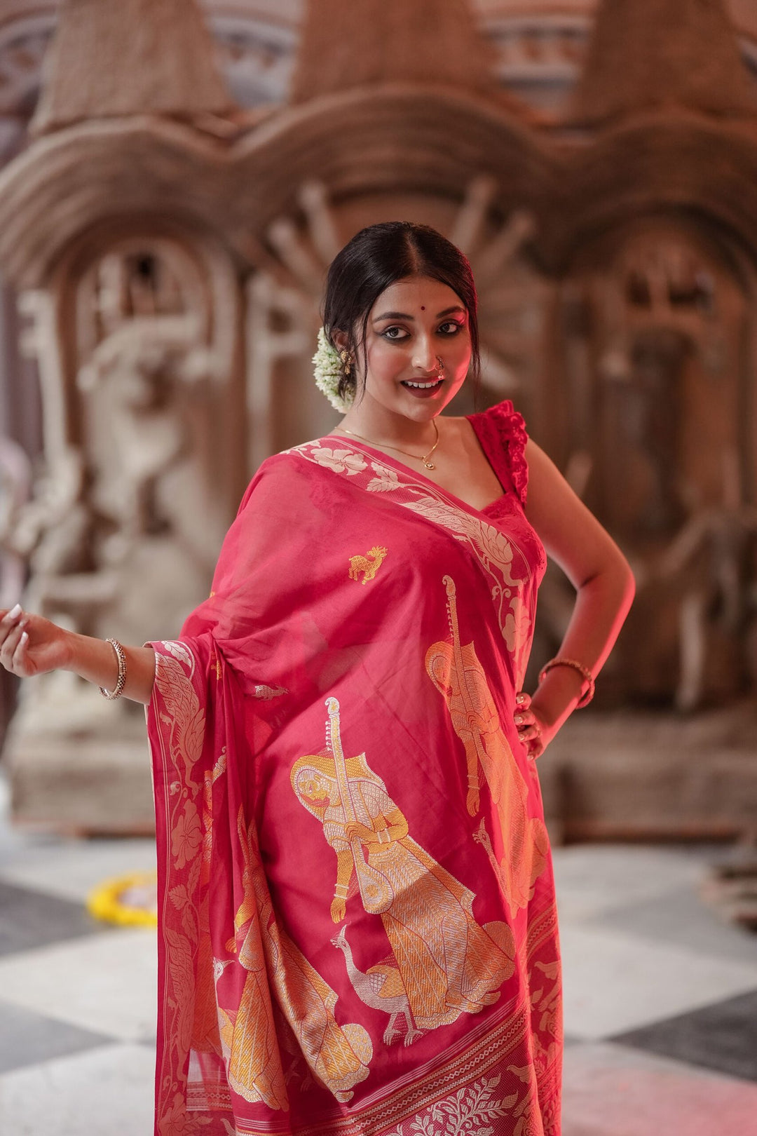 Bonedi Collection – Padma Palash Baluchari Saree