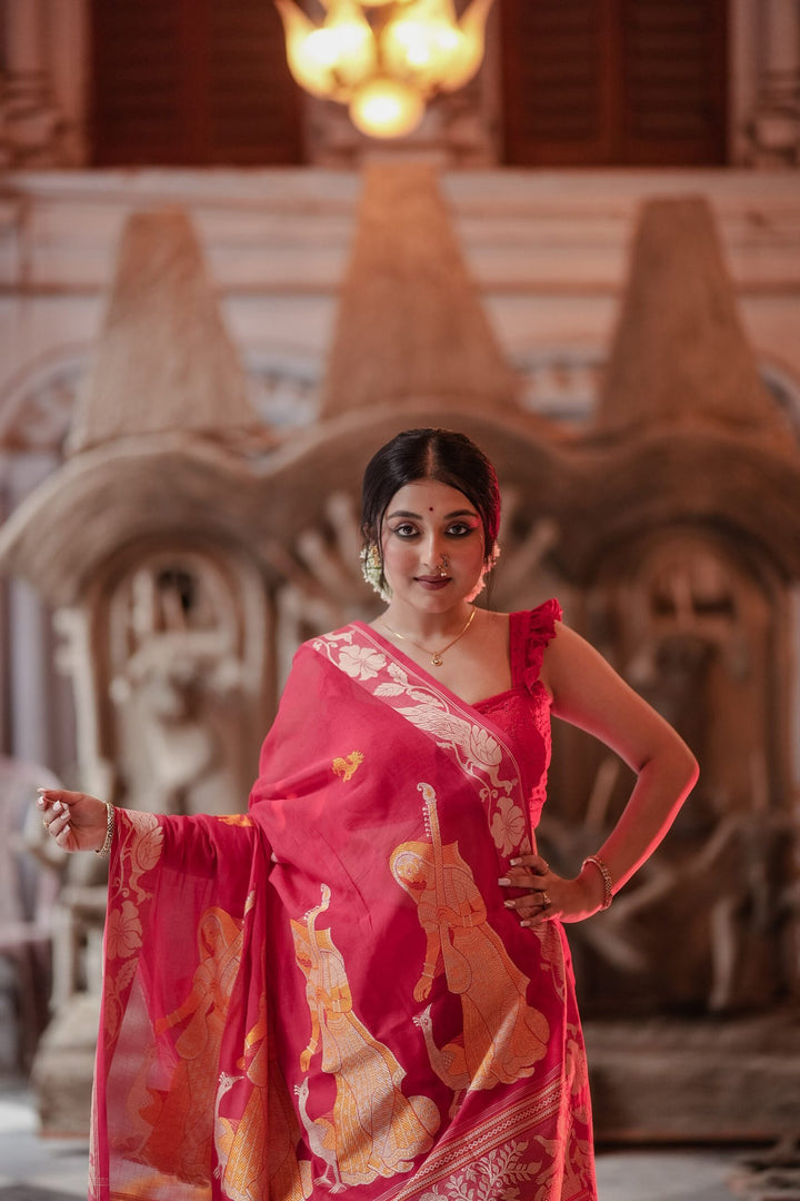 Bonedi Collection – Padma Palash Baluchari Saree
