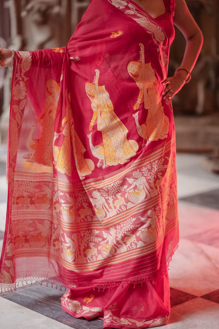 Bonedi Collection – Padma Palash Baluchari Saree