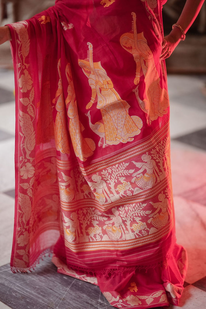 Bonedi Collection – Padma Palash Baluchari Saree