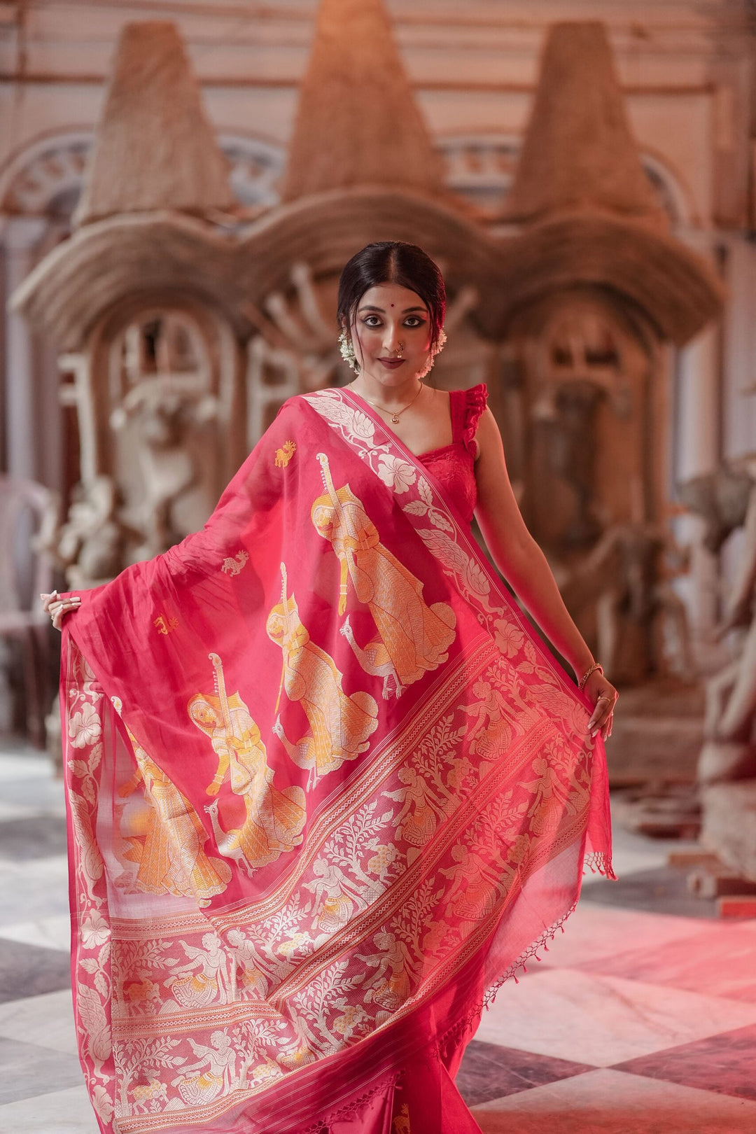 Bonedi Collection – Padma Palash Baluchari Saree