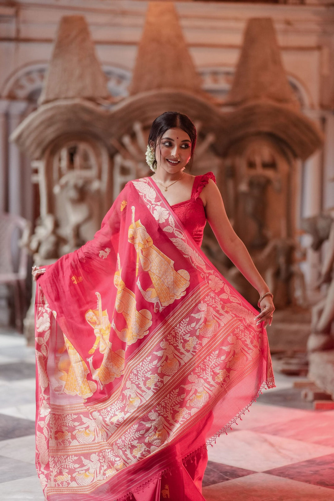 Bonedi Collection – Padma Palash Baluchari Saree