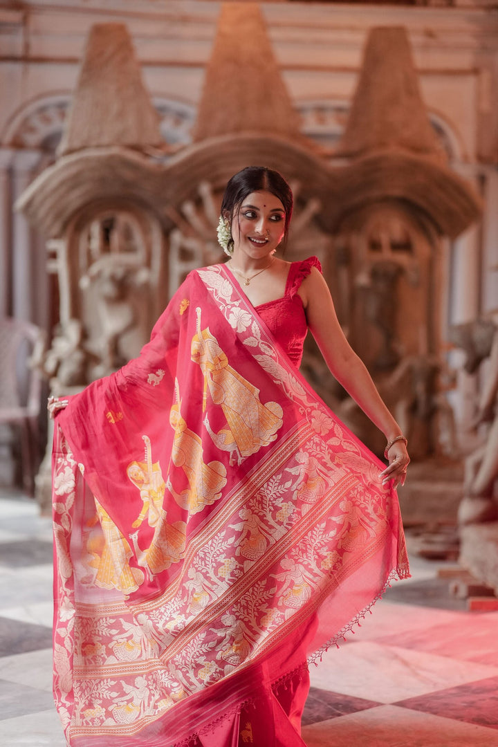 Bonedi Collection – Padma Palash Baluchari Saree