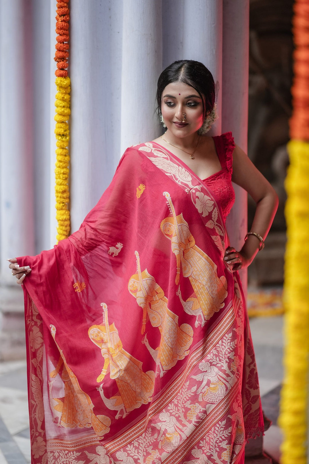 Bonedi Collection – Padma Palash Baluchari Saree