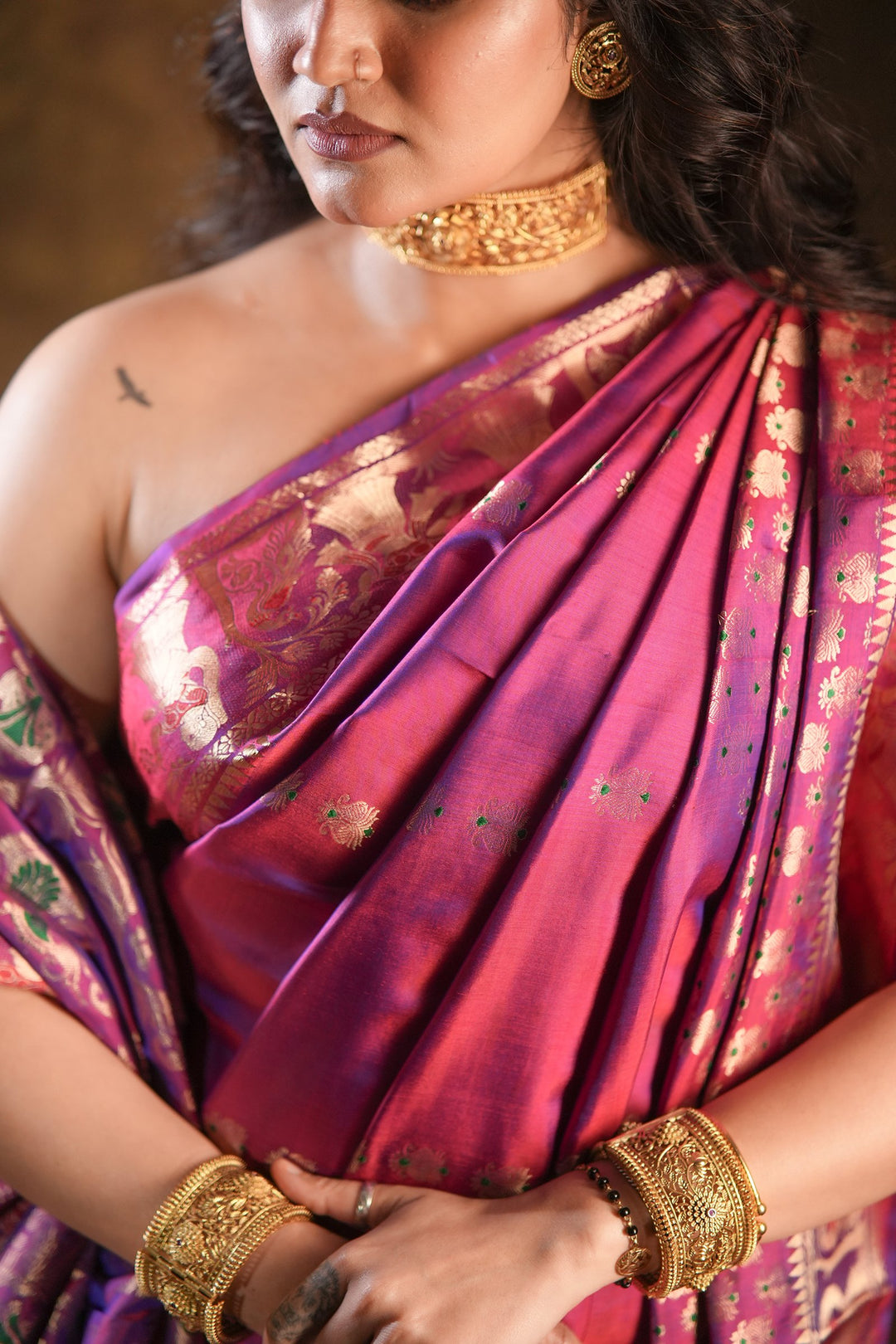 Swarnakatha - Royal Purple Swarnachuri Silk Saree with Handwoven Mythological Motifs
