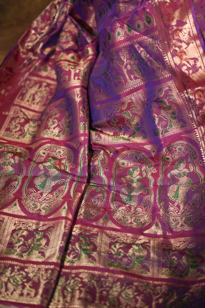 Swarnakatha - Royal Purple Swarnachuri Silk Saree with Handwoven Mythological Motifs