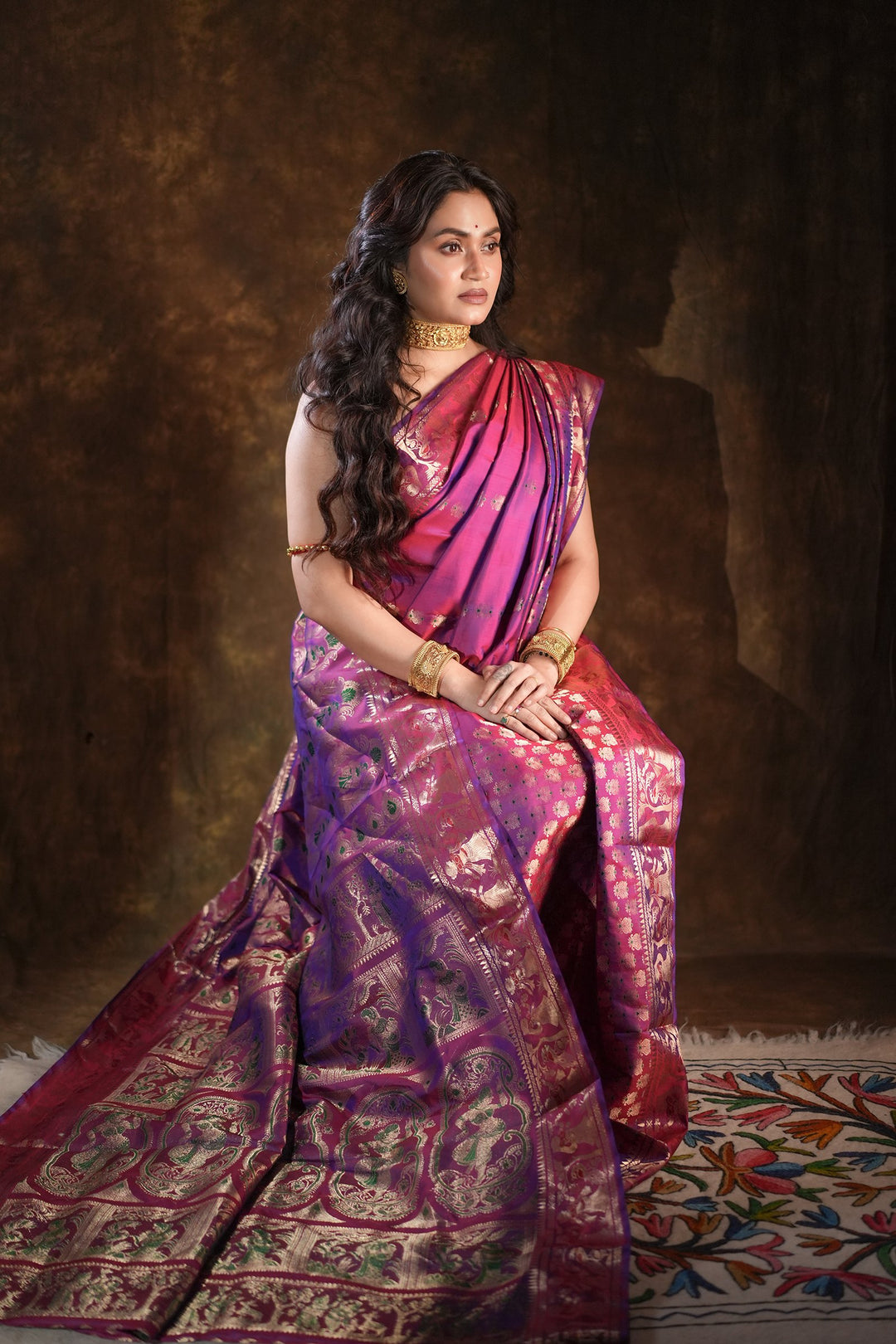 Swarnakatha - Royal Purple Swarnachuri Silk Saree with Handwoven Mythological Motifs