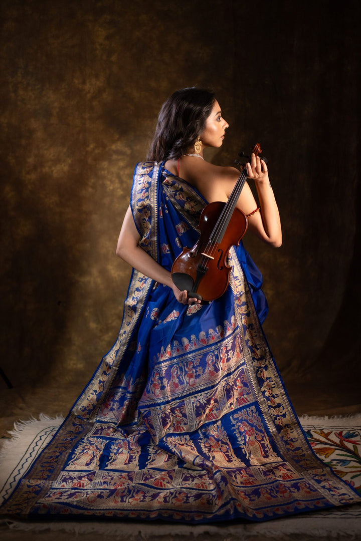 Rajkatha - Baluchari Silk Saree in Royal Blue with Regal Mythological Weaves