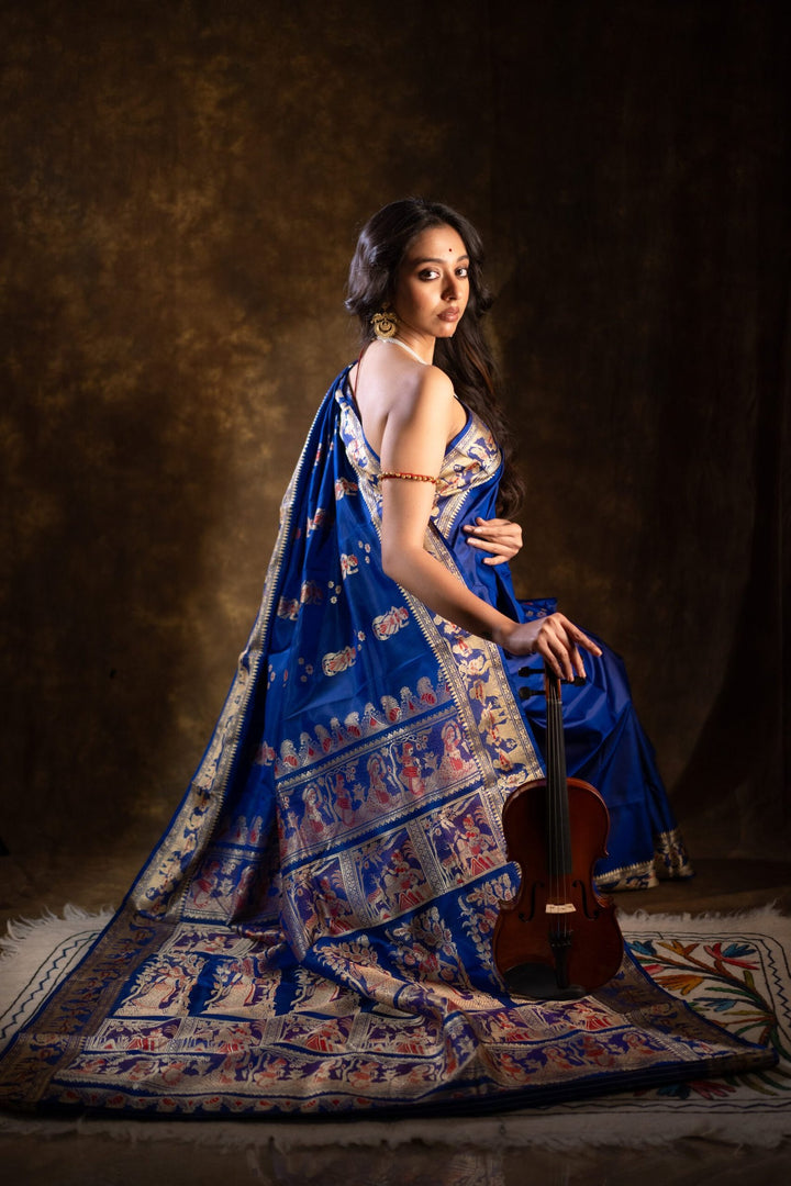 Rajkatha - Baluchari Silk Saree in Royal Blue with Regal Mythological Weaves