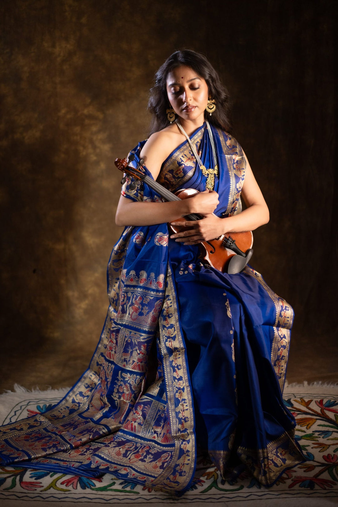 Rajkatha - Baluchari Silk Saree in Royal Blue with Regal Mythological Weaves