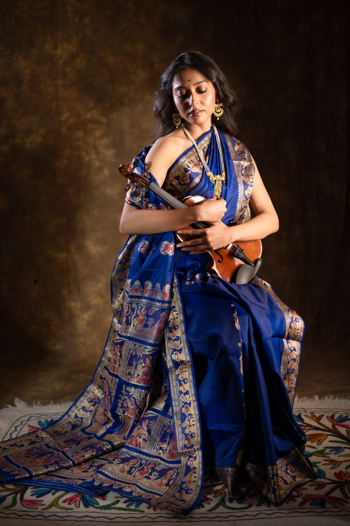 Rajkatha - Baluchari Silk Saree in Royal Blue with Regal Mythological Weaves