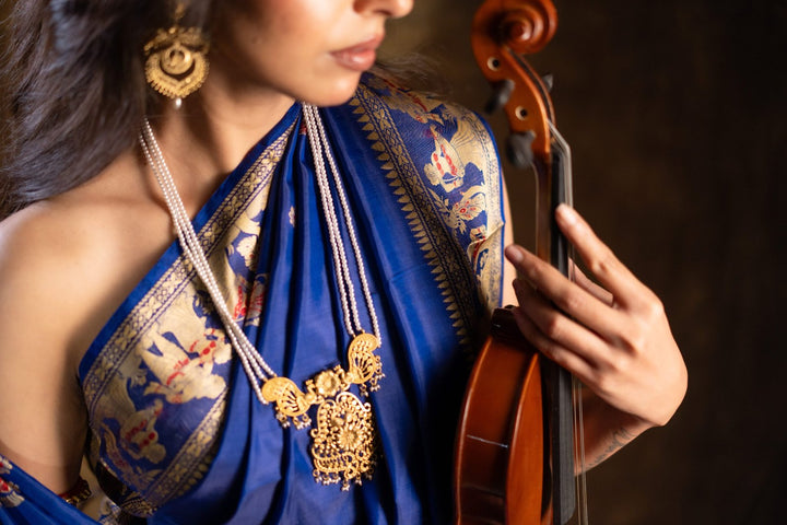 Rajkatha - Baluchari Silk Saree in Royal Blue with Regal Mythological Weaves