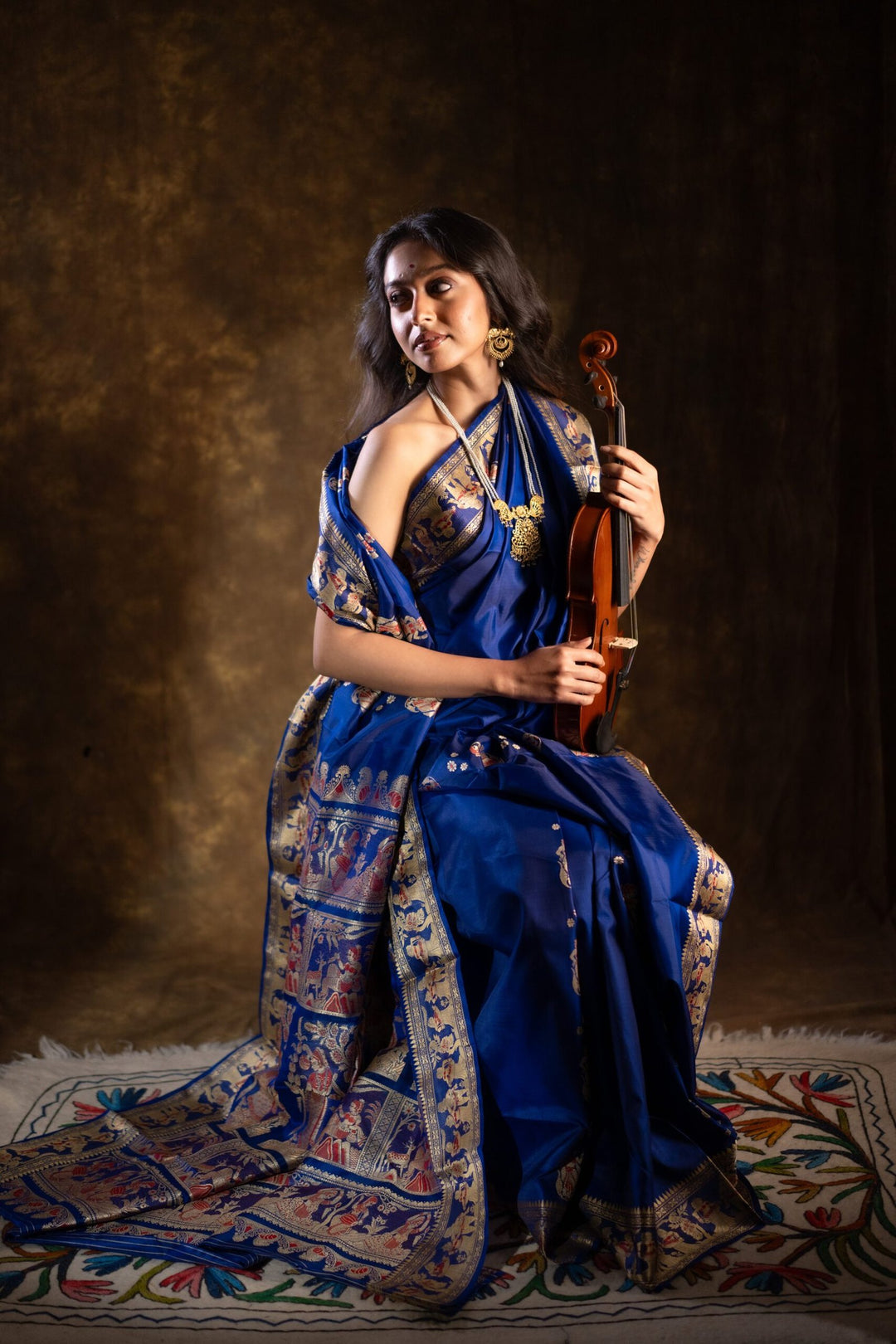 Rajkatha - Baluchari Silk Saree in Royal Blue with Regal Mythological Weaves
