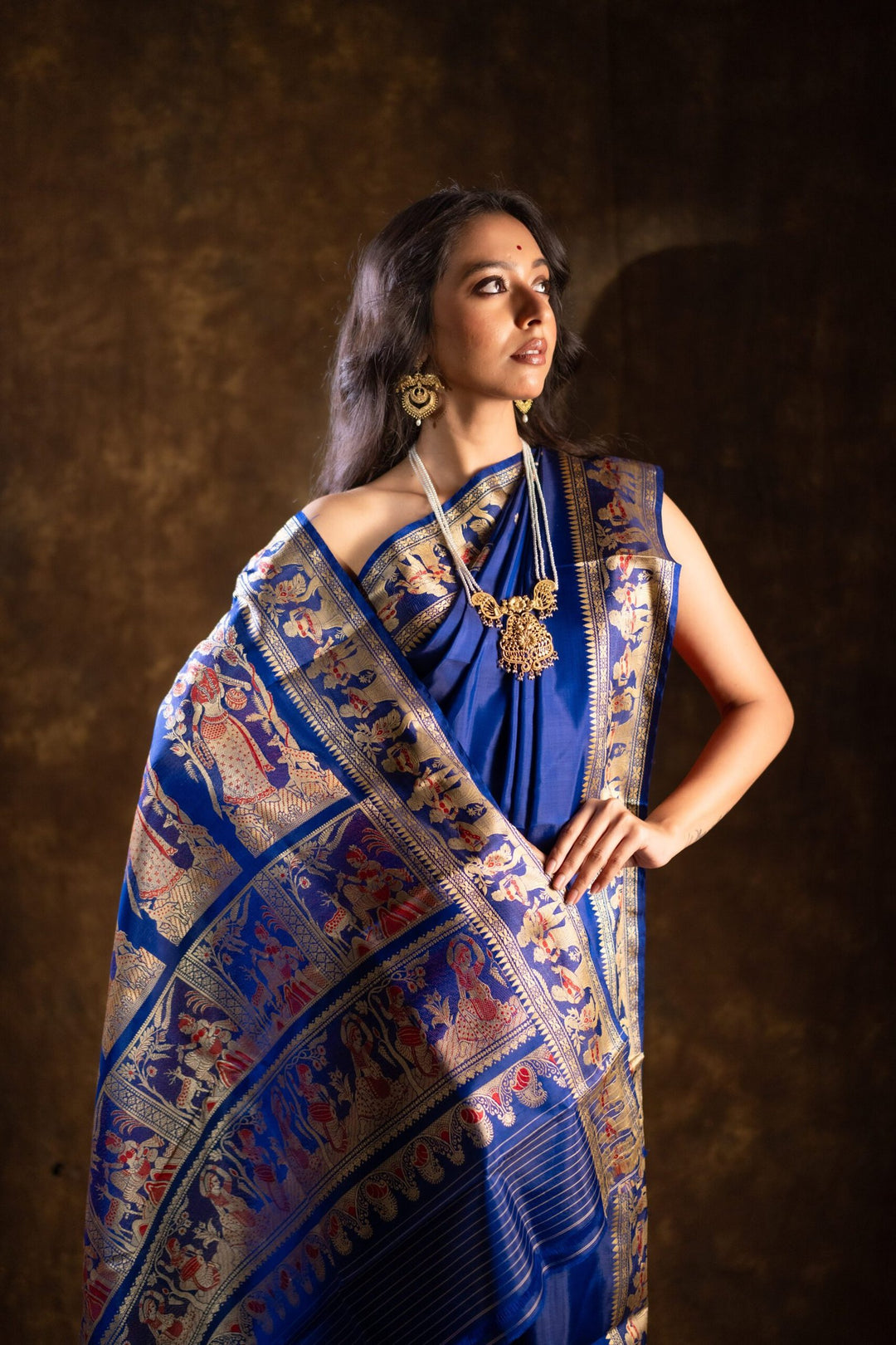 Rajkatha - Baluchari Silk Saree in Royal Blue with Regal Mythological Weaves