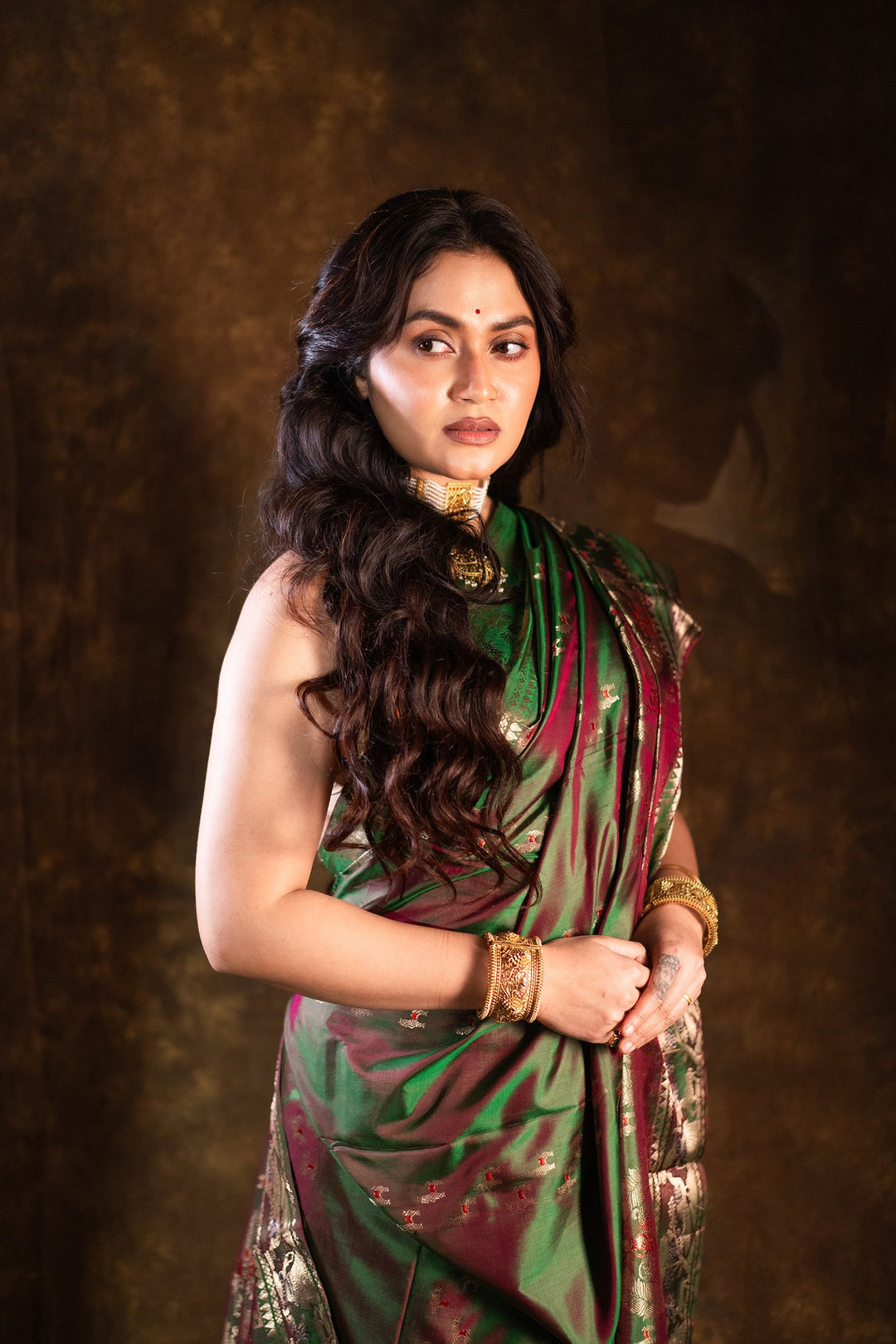 Mahakatha - Lush Green Baluchari Silk Saree with Grand Mythic Border Weaves