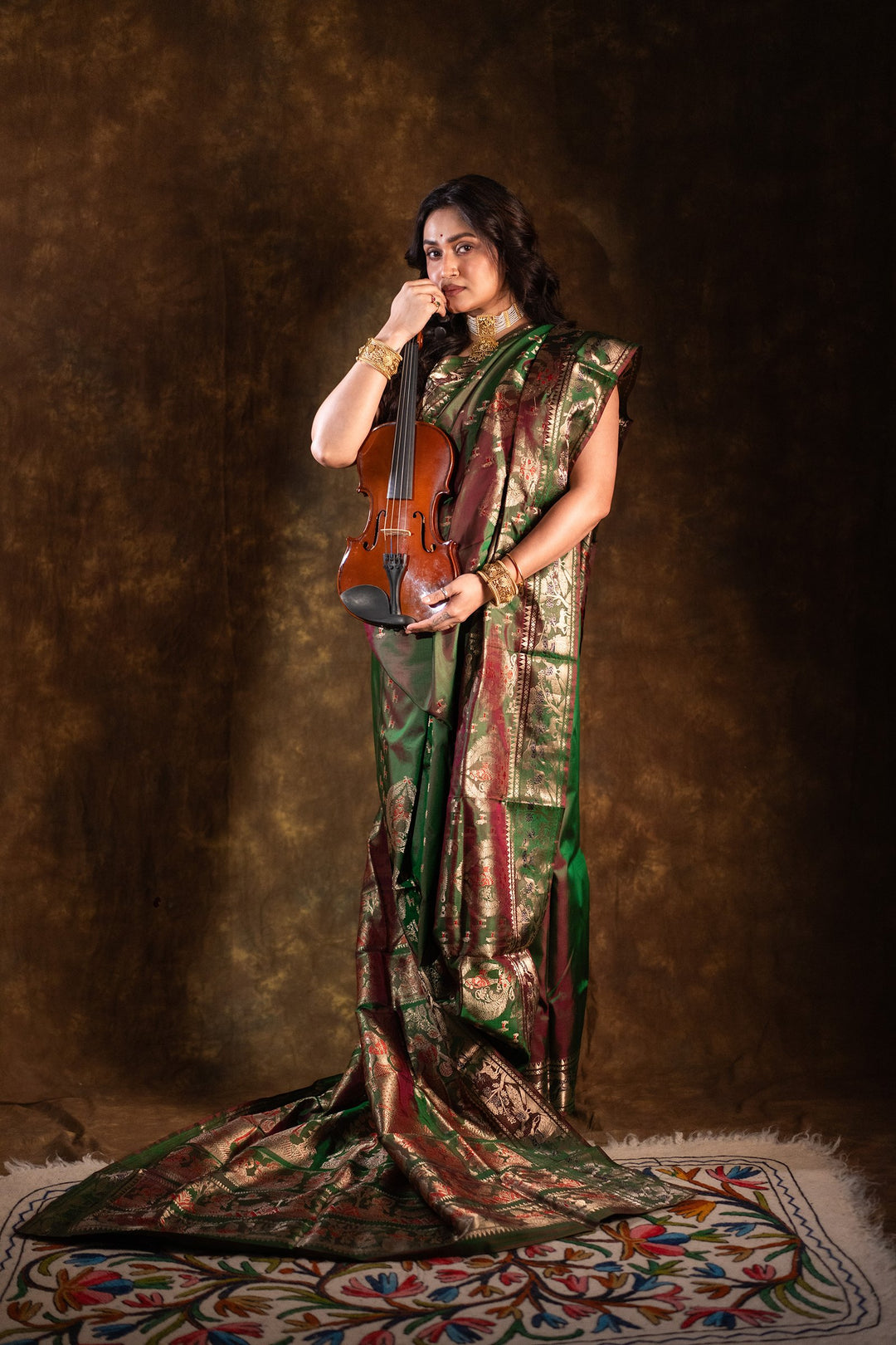 Mahakatha - Lush Green Baluchari Silk Saree with Grand Mythic Border Weaves